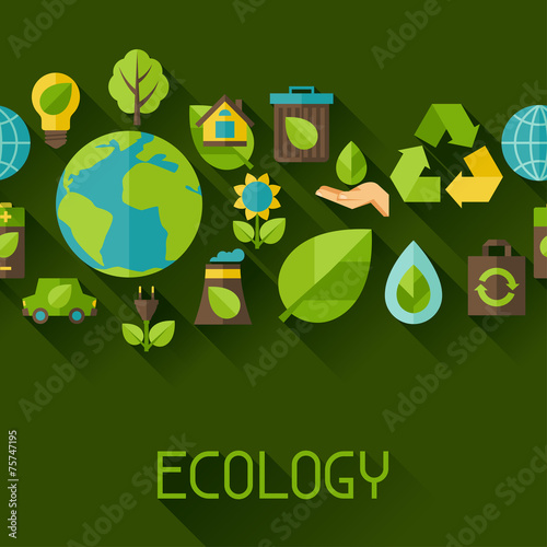 Ecology seamless pattern with environment icons.