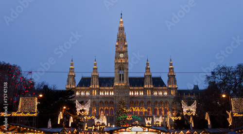 Photography The Vienna City Hall (Rathaus) with Christmas Market
