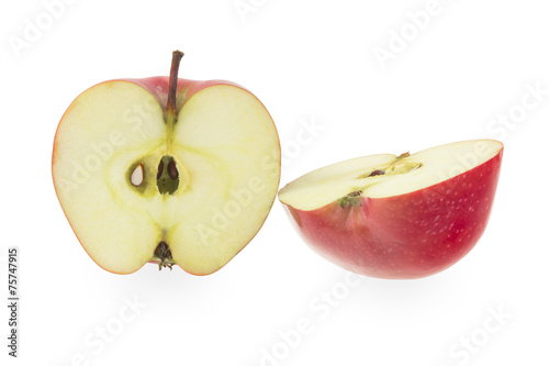 Red apple cut into two parts