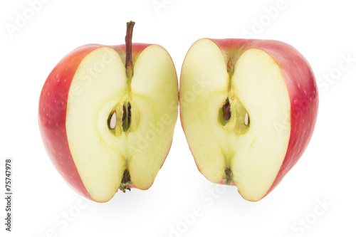 Red apple cut into two parts