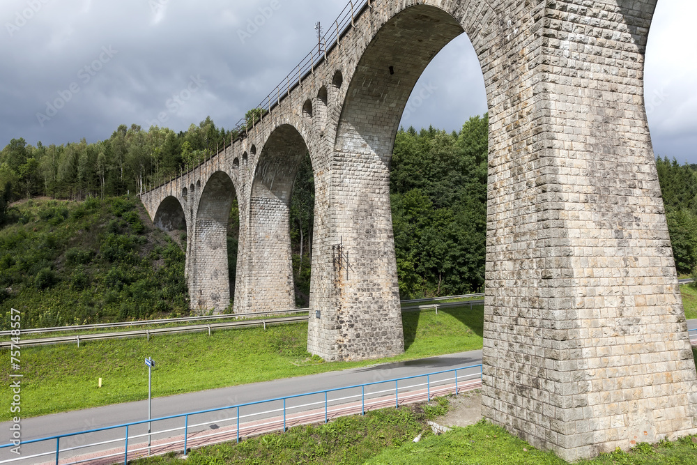 Stone railway viaduct with a length of 120 meters