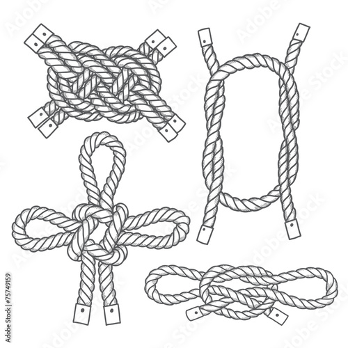Set of marine  knots. Vector isolated  elements on a white backg