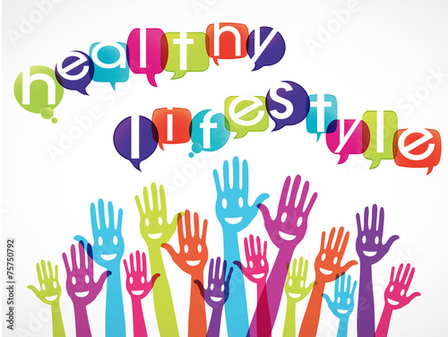 groupe mains souriantes : healthy lifestyle