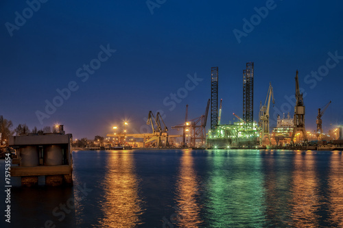 Oil drilling platform for repairs at shipyard in Gdansk, Poland