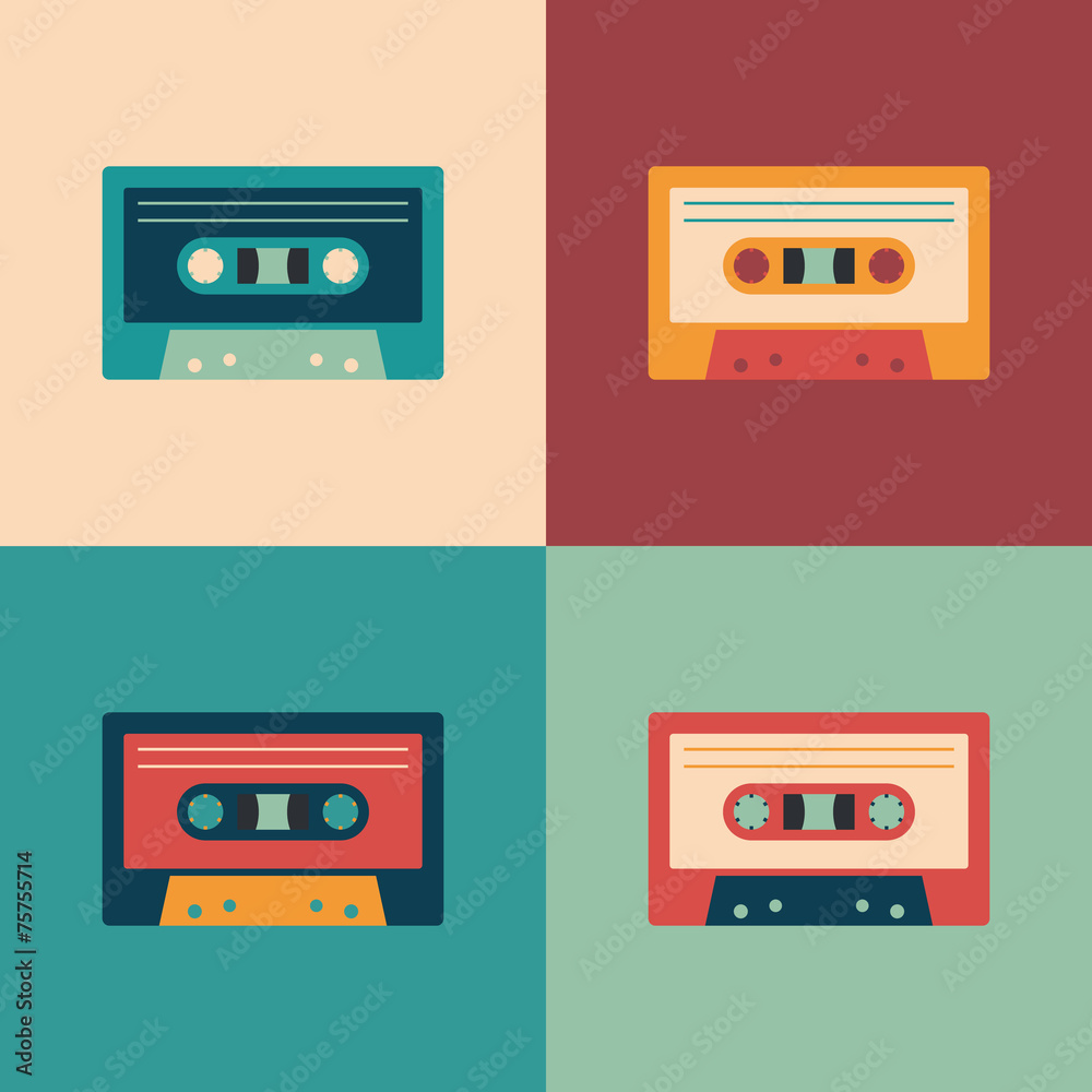 Colorful set of audio cassettes.