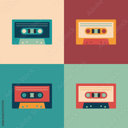Colorful set of audio cassettes.