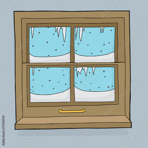 Icicles and Snow on Window