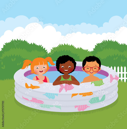 Group of children in an inflatable pool