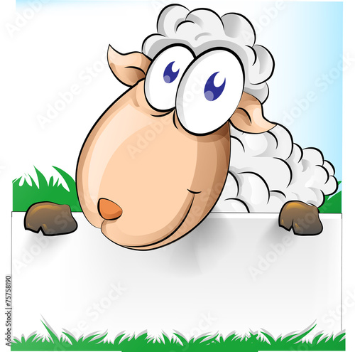 cute shep cartoon with  white banner