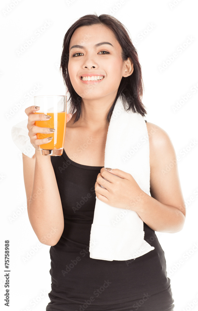 young woman with orange juice, isolated on white background young woman with orange juice, isolated on white background