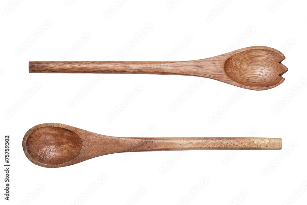 two wooden spoons isolated over white background two wooden spoons isolated over white background