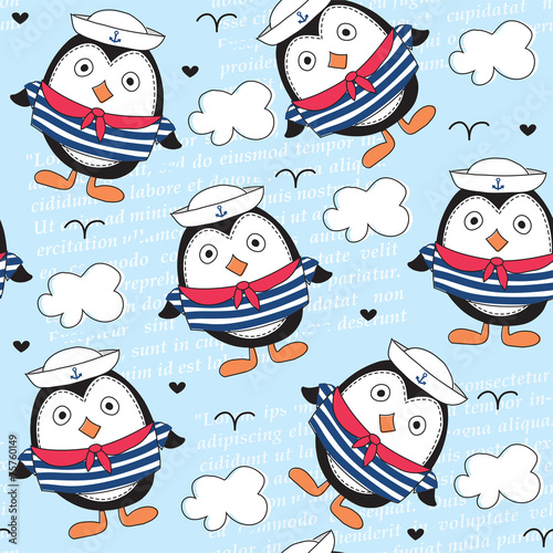 little sailor penguin pattern vector illustration