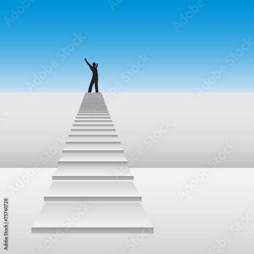 Conceptual 3D happy man on a white stair