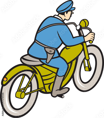 Highway Patrol Policeman Riding Motorbike Cartoon