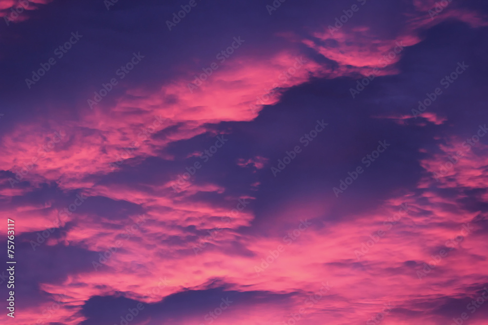 Impressive pink and purple cloudscape in the evening