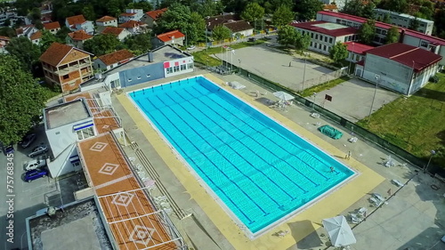 Swimming pool, aerial shot photo