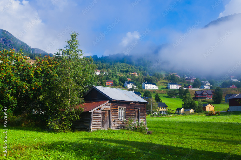 Fototapeta premium Beautiful vibrant summer norwegian landscape, Norway