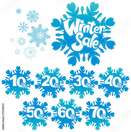Winter sale discount snowflake shapes.