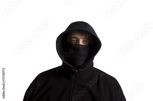 Black dressed hooded man