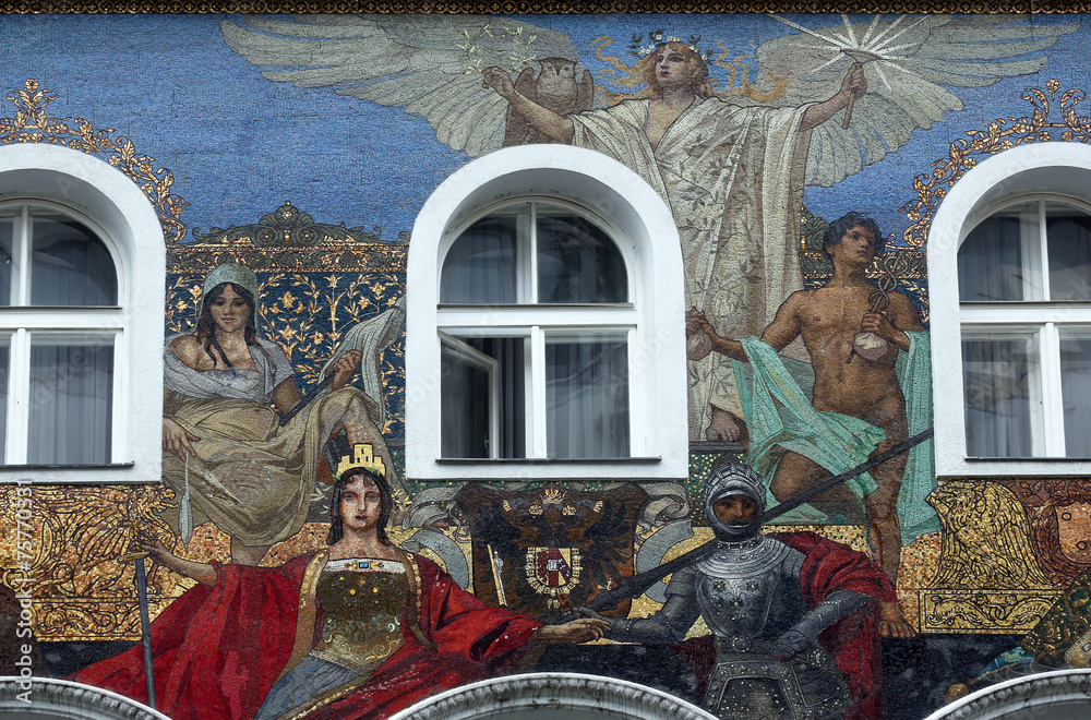 Fototapeta premium Mosaics Facade, Karntnerstrasse in Vienna, Austria