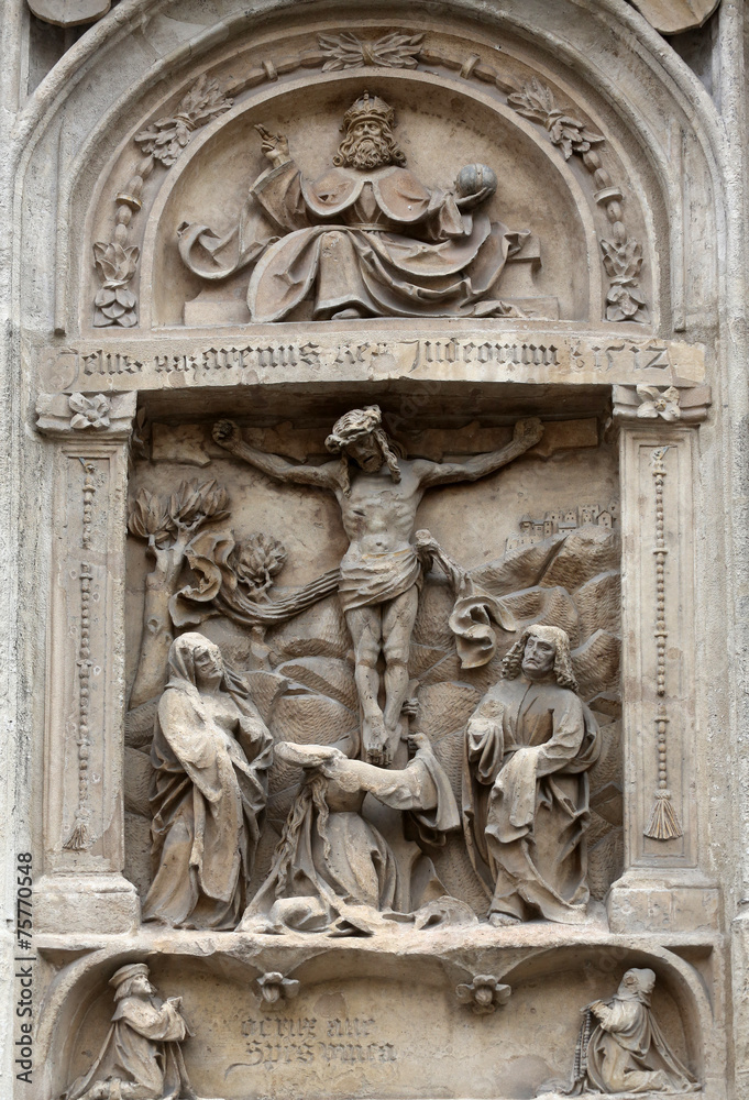 Crucifixion relief  outside St. Stephens Cathedral in Vienna