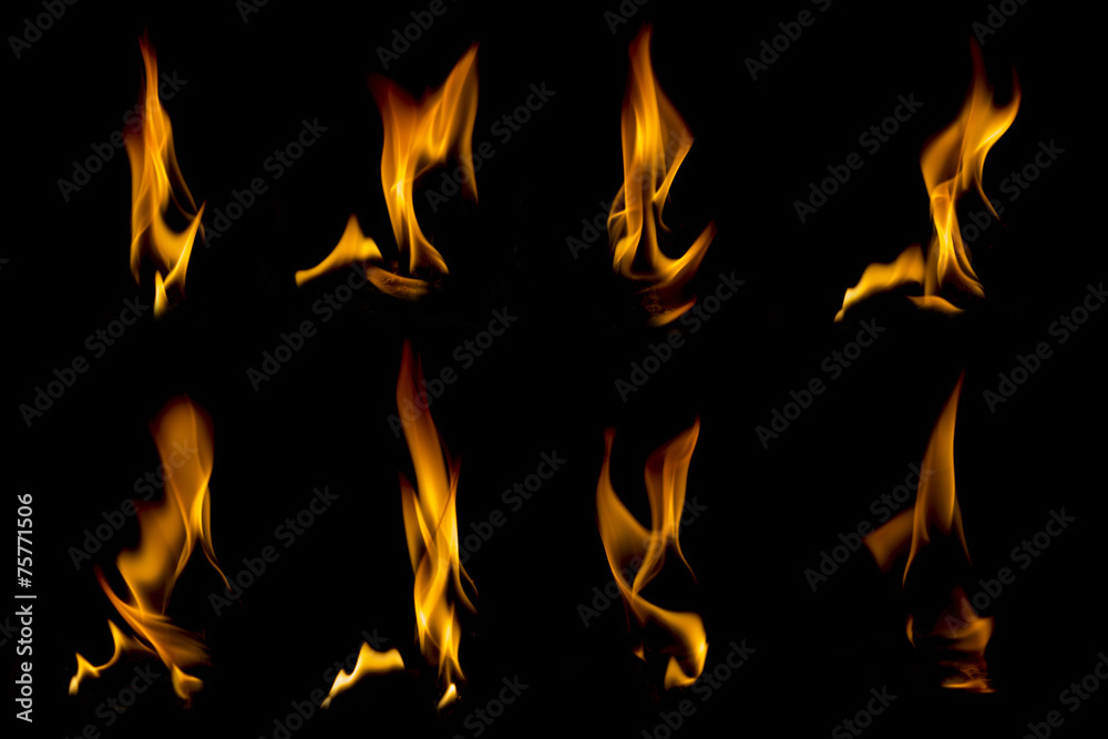 Collection of flames on black
