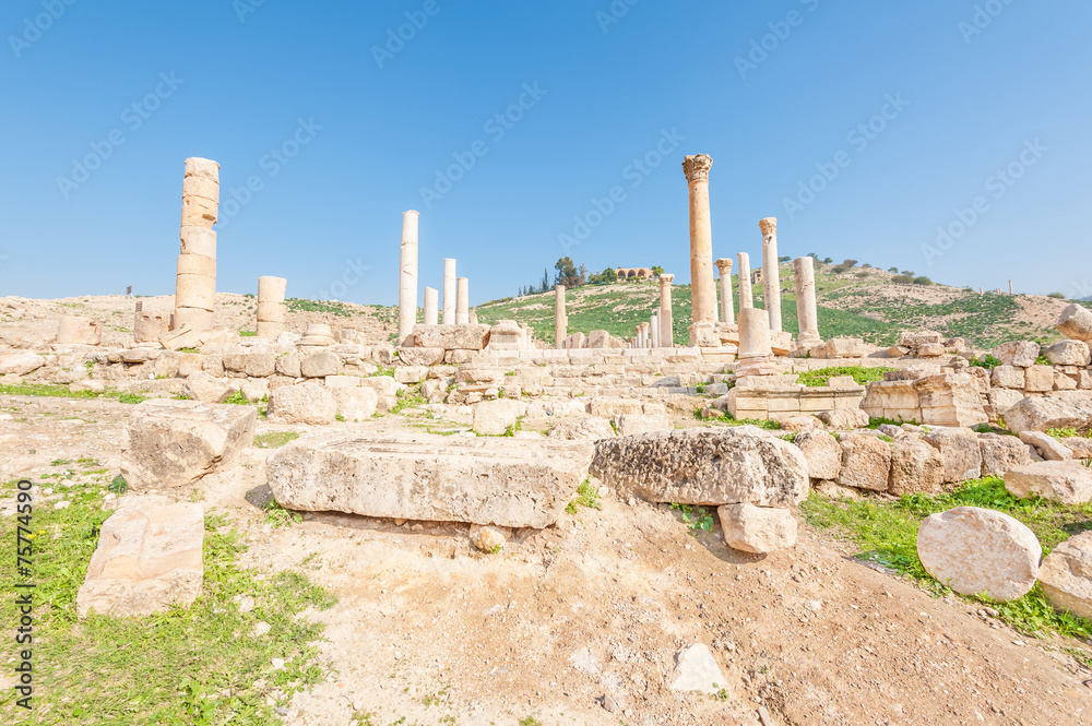 Fototapeta premium Pella is the site of ancient ruins in northwestern Jordan