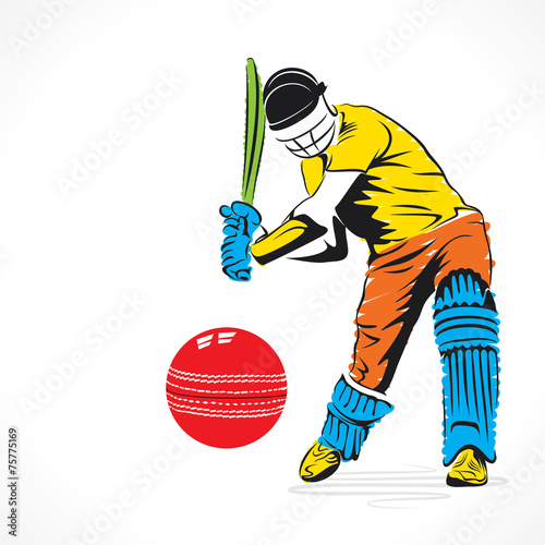 colorful cricket player hit the big ball , sketch design vector