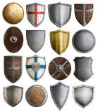 medieval armour and knight shields assortment