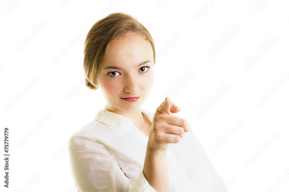 Young blonde businesswoman pointing. Young blonde businesswoman pointing.