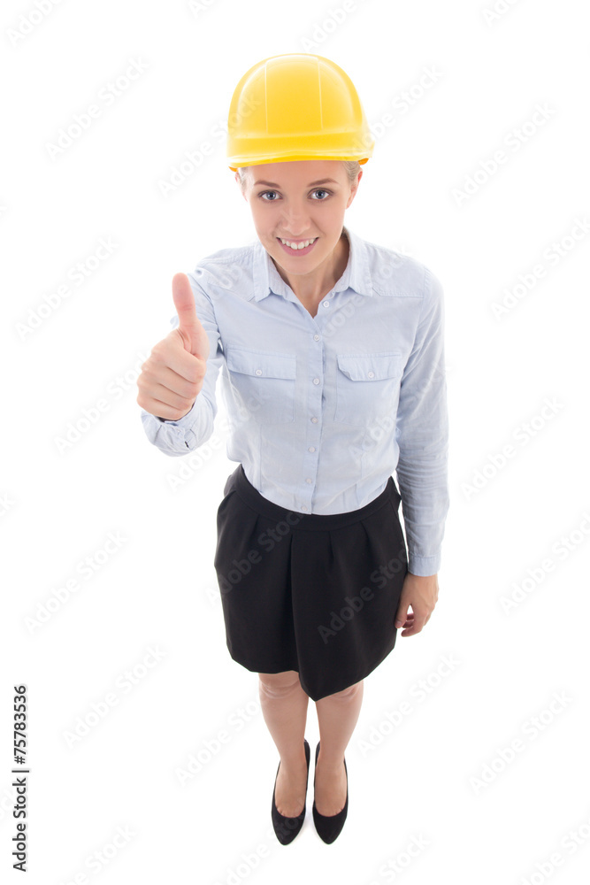 funny portrait of business woman in builder helmet thumbs up iso funny portrait of business woman in builder helmet thumbs up iso