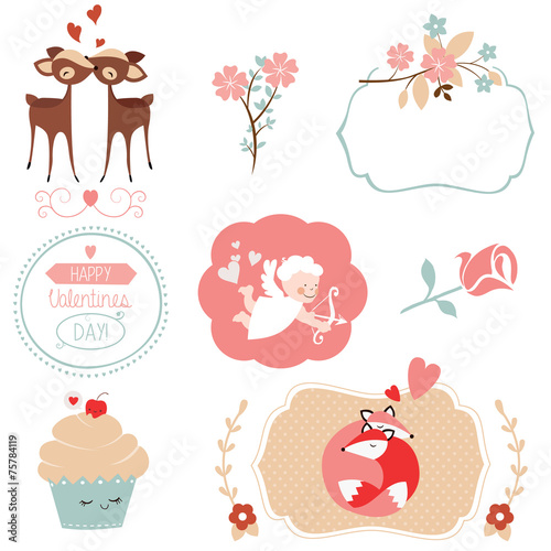 Set of Saint Valentines Day graphic elements and illustrations
