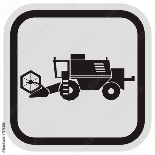 harvester combine, black web icon, symbol, field vehicle, grain harvest. isolated object, black silhouette, gray and black frame, eps.	