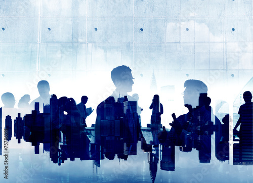 Silhouette Business People Discussion Meeting Cityscape Concept #75786391