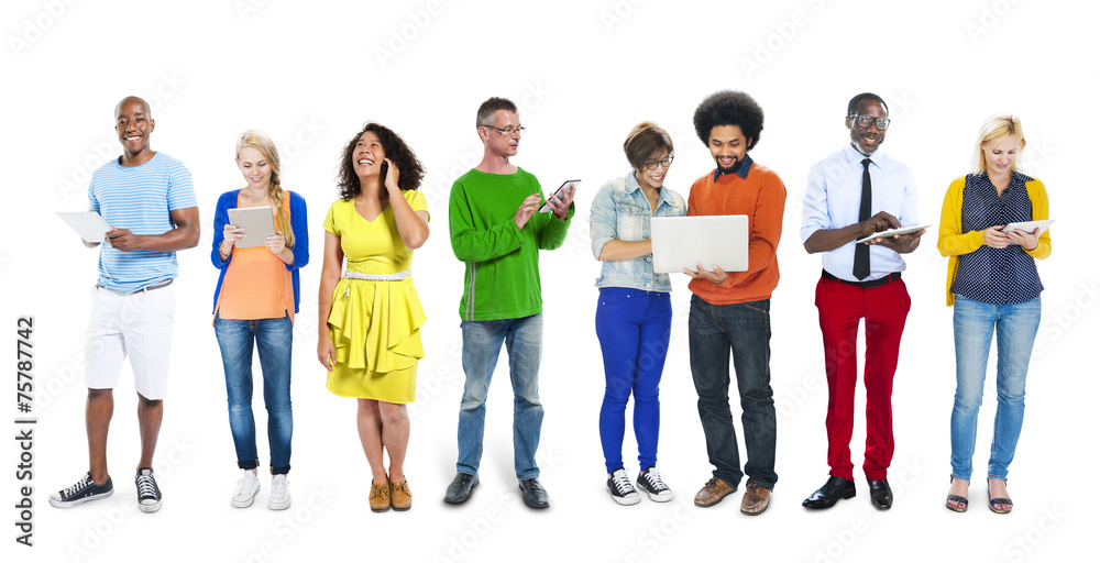 Obraz premium People Diversity Multi-Ethnic Technology Mobile Devices Concept