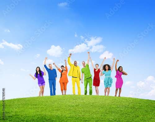 Diverse Group People Success Winning Celebration Concept