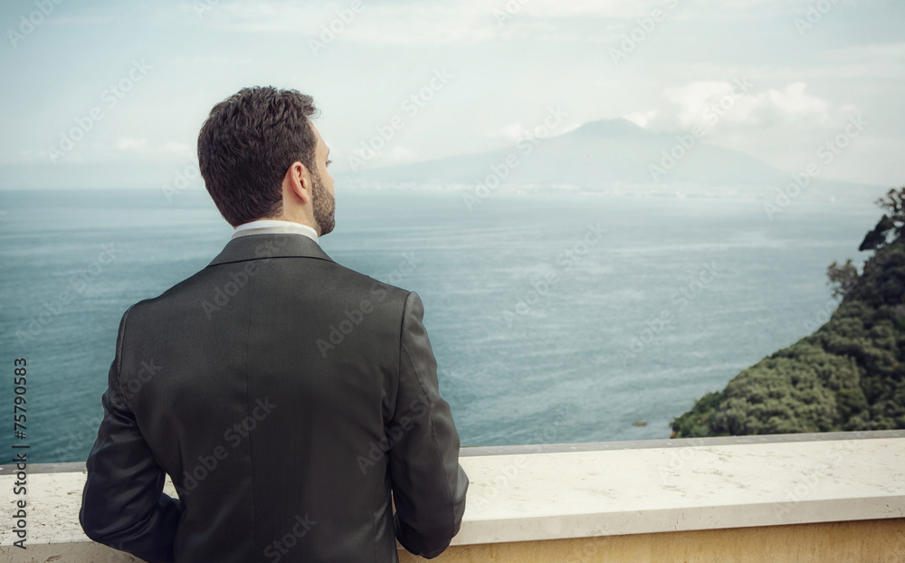 Young Italian groom before marriage in Sorrento peninsula. Young Italian groom before marriage in Sorrento peninsula.