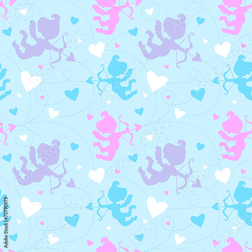 Seamless pattern with cupids.