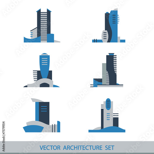 Set of six vector silhouettes of skyscrapers