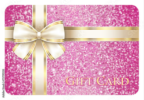 Luxury pink shiny gift card composed from glitters