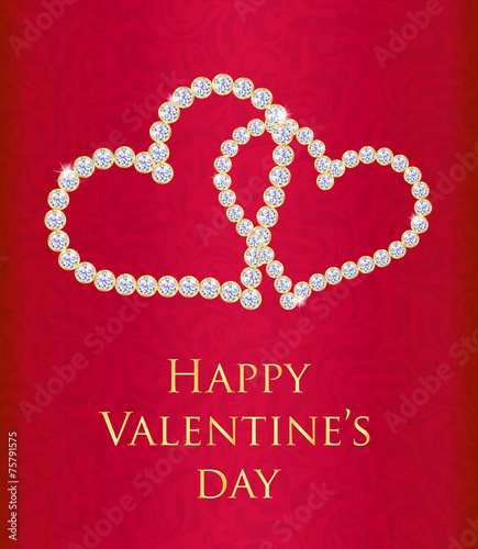 Red Valentine gift card with entwined hearts