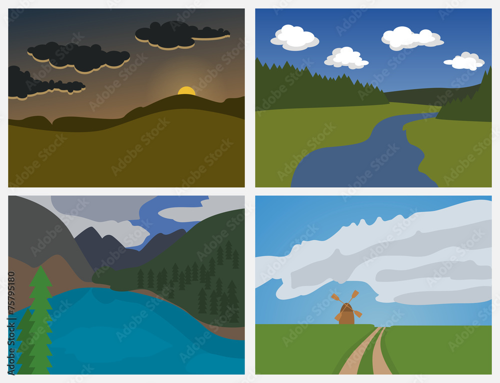 Collection of simple landscapes in flat design