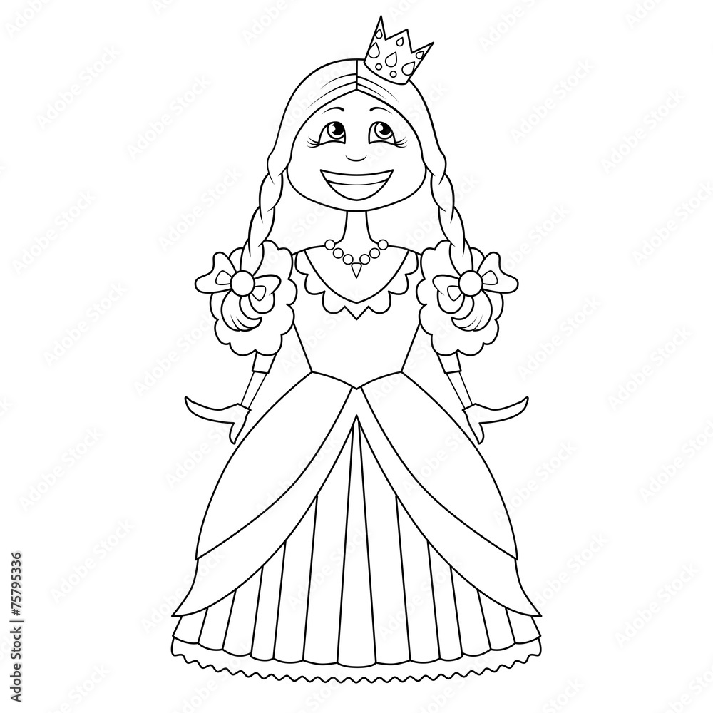 Fototapeta premium Coloring Book. Cartoon of funny little princess