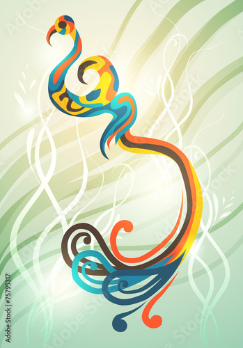 Abstract image of colorful Firebird with flares