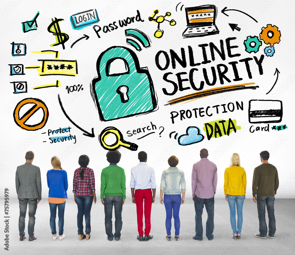 Online Security Protection Internet People Rear View Concept Online Security Protection Internet People Rear View Concept