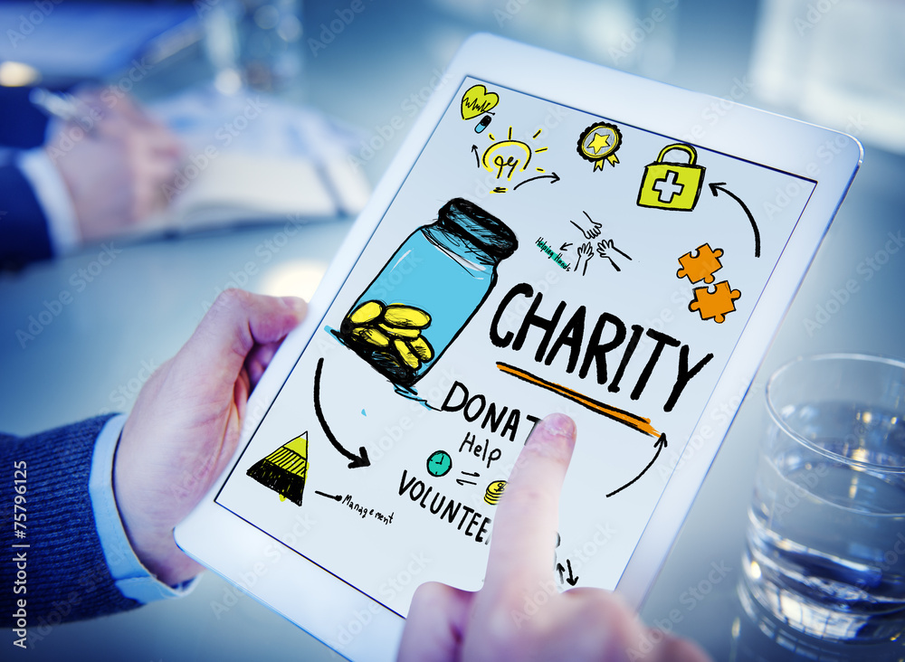 Working Tablet Support Give Help Donate Charity Concept Stock 写真