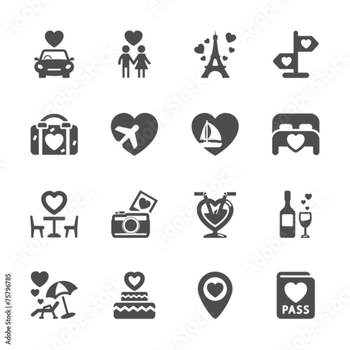 valentine and honeymoon icon set, vector eps10
