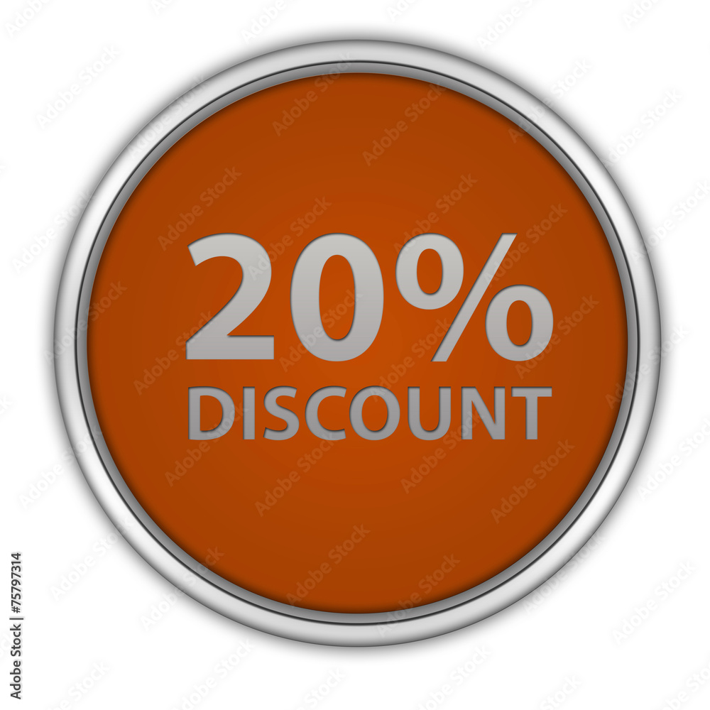 Discount twenty percent circular icon on white background Discount twenty percent circular icon on white background