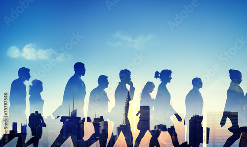 Silhouette Business People Commuter Walking Rush Hour Concept