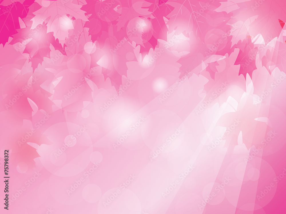 Abstract blurred lights with pink leaves, vector